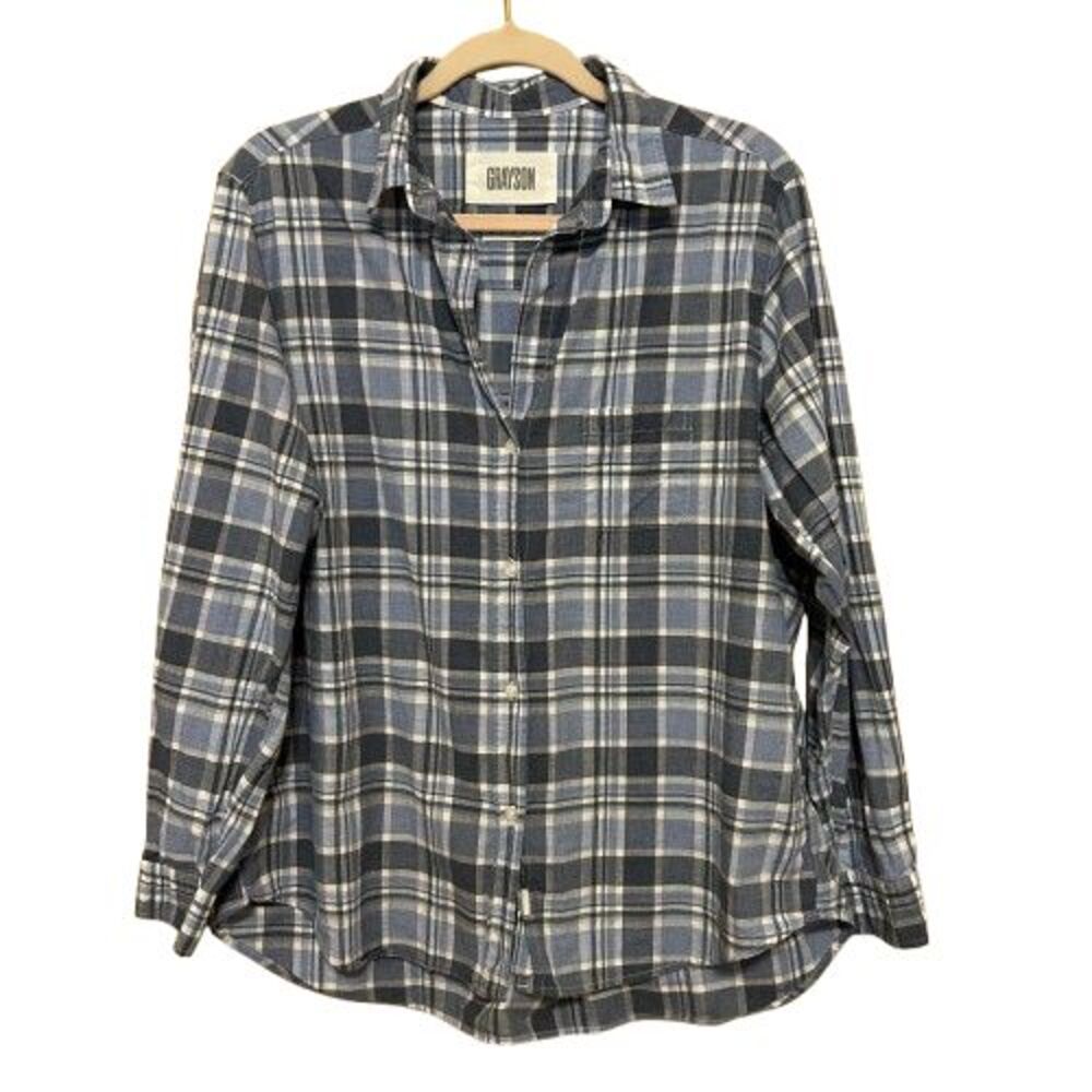 Grayson The Hero Button Front Shirt Womens Size 5 XL Blue Plaid 100% Cotton